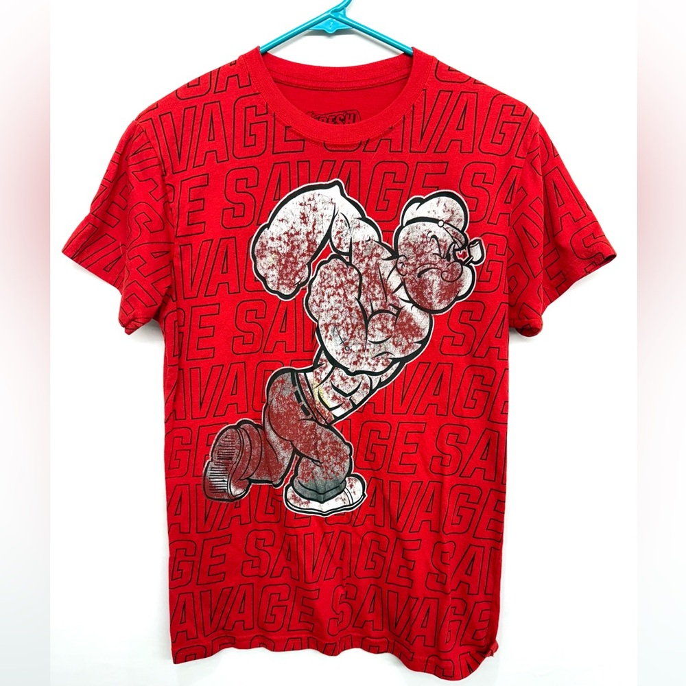 Fresh Laundry Savage Graphic T-shirt “Popeye” Mens Small Red And White Clean !!!